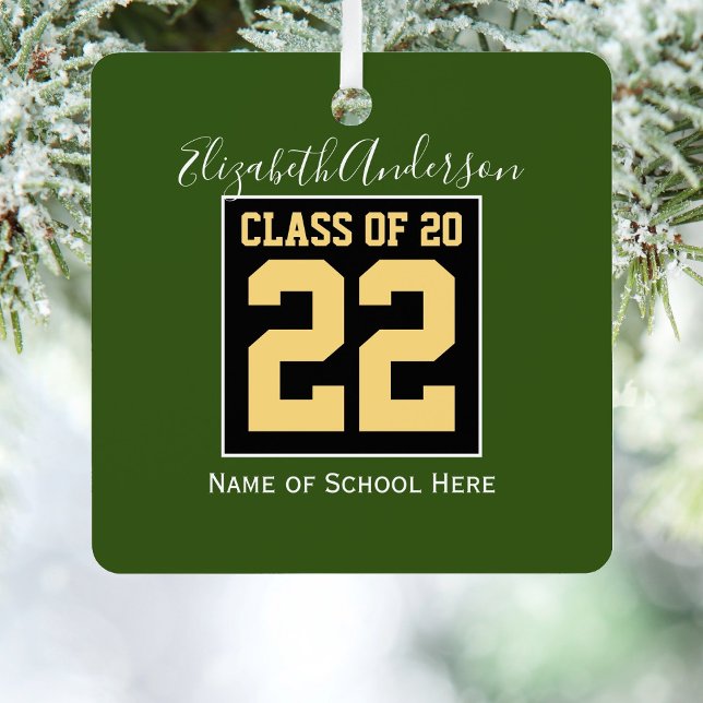 Adorno Metálico Clase de 2023 Green Black & Gold Graduation Photo (Subido por el creador)