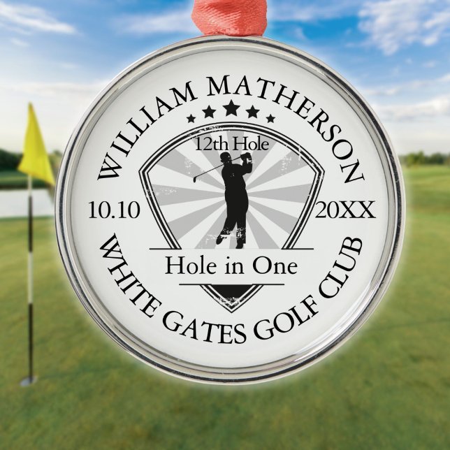 Adorno Metálico Clásico de Golf Personalizado Hole in One (Hole in One Classic Personalised Golf Metal Ornament)