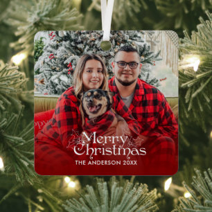Adorno Metálico Clásico Rojo Feliz Navidad Letra Vintage