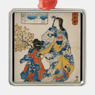 Adorno Metálico Clásico ukiyo-e vintage de geisha en pergamino Uta