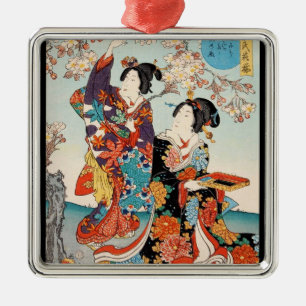 Adorno Metálico Clásico ukiyo-e vintage dos geishas arte de Utagaw