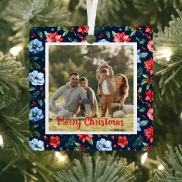 Adorno Metálico Classic Christmas Floral Frame Photo 