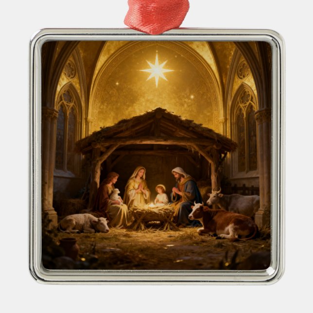 Adorno Metálico Classic Nativity Scene Christmas Metal Ornament (Frente)