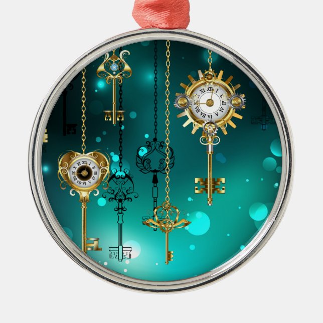 Adorno Metálico Claves de esqueleto antiguas sobre fondo verde (Frente)