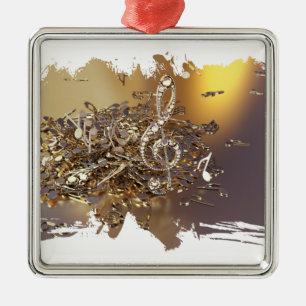 Adorno Metálico Clef de temblores musicales y notas caídas