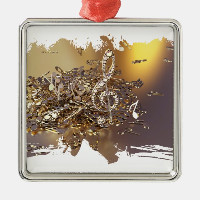 Adorno Metálico Clef de temblores musicales y notas caídas (Frente)