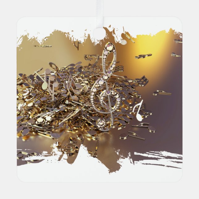 Adorno Metálico Clef de temblores musicales y notas caídas (Anverso)