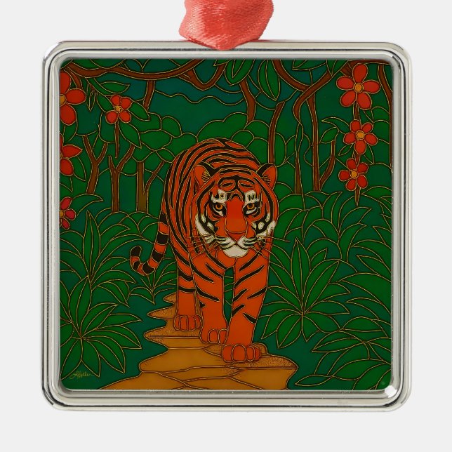 Adorno Metálico Cloisonne Art Tiger on the Jungle Path (Frente)