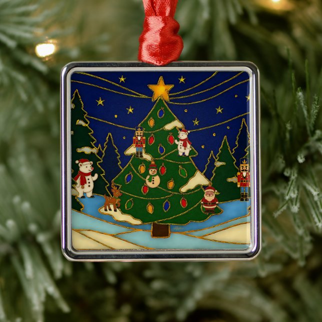 Adorno Metálico Cloisonne Art Whimsical Forest Classic Christmas  (Árbol)