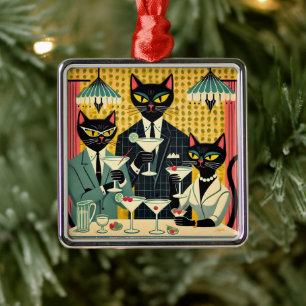 Adorno Metálico Club de Martini de Gato Negro Retro Futurista