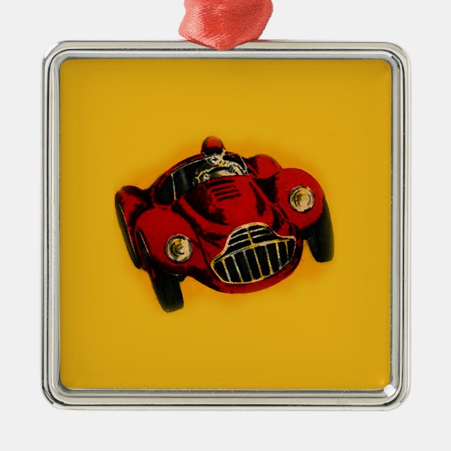 Adorno Metálico Coche de Carreras automática amarillo rojo antiguo (Frente)