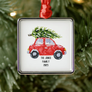 Adorno Metálico Coche Rojo con Árbol de Navidad Encima - Personali