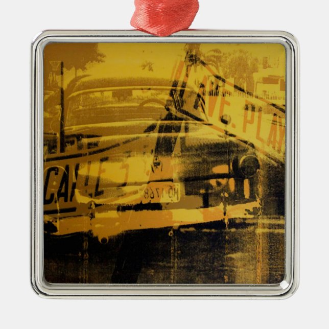 Adorno Metálico Coche y placa de calle amarillos (Frente)