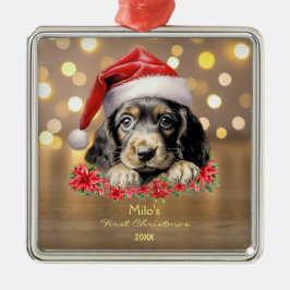 Adorno Metálico Cocker inglés lindo Spaniel Dog Santa Hat Art