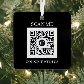 Adorno Metálico Código QR de Navidad personalizado en negro y blan