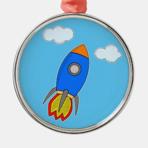 Adorno Metálico Cohete Espacial de Dibujos Animados en Cielo Azul