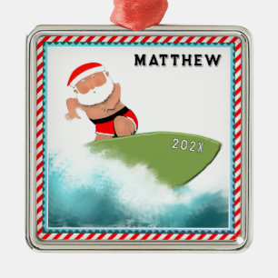 Adorno Metálico Coleccionable de Surf de Navidad