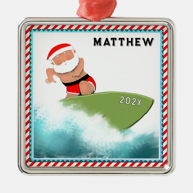 Adorno Metálico Coleccionable de Surf de Navidad (Frente)