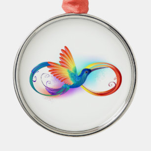 Adorno Metálico Colibrí arcoíris con símbolo de infinito