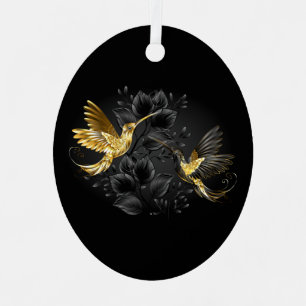 Adorno Metálico Colibrí negro y dorado