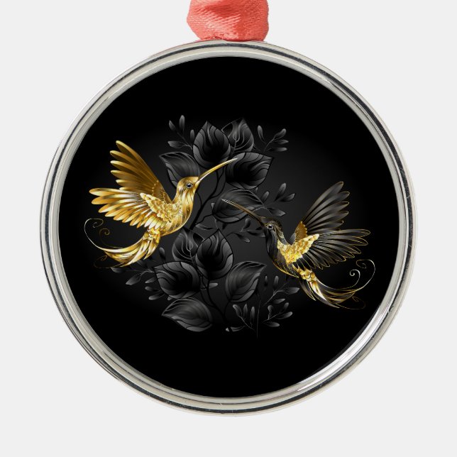 Adorno Metálico Colibrí negro y dorado (Frente)
