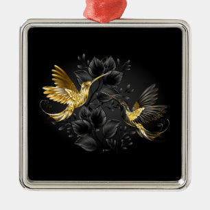 Adorno Metálico Colibrí negro y dorado