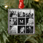 Adorno Metálico Collage de fotos cuadrado Personalizado monogramad<br><div class="desc">Collage de fotos cuadrado Monogramado Personalizado Ornamento Metalizado. Personalice este diseño personalizado con hasta 8 fotos y su propio monograma de texto inicial o personalizado único.</div>