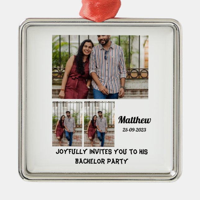 Adorno Metálico Collage de fotos de Bacheler Party personalizado 3 (Frente)