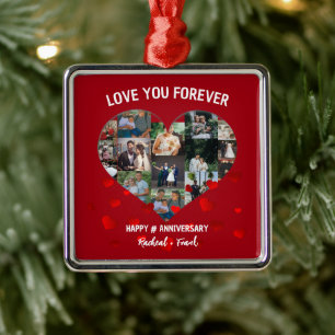 Adorno Metálico Collage de fotos de corazón de aniversario de boda