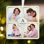 Adorno Metálico Collage de fotos de la familia White and Gold 4 Pi<br><div class="desc">Sube tus fotos favoritas para hacer tu propio regalo personalizado de foto de keepsake.</div>