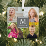 Adorno Metálico Collage de fotos familiar<br><div class="desc">Collage de fotos de familia regalos personalizados en monograma. Fotos de plantillas a través de Pixabay bajo licencia CC0 y deben reemplazarse con sus propias fotos</div>