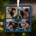 Adorno Metálico Collage de fotos familiar Blue Buffalo Plaid Lumbe<br><div class="desc">Sube tus fotos favoritas para hacer tu propio regalo de fotos personalizado.</div>