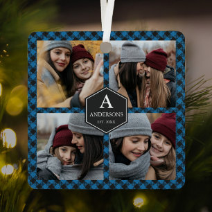 Adorno Metálico Collage de fotos familiar Blue Buffalo Plaid Lumbe