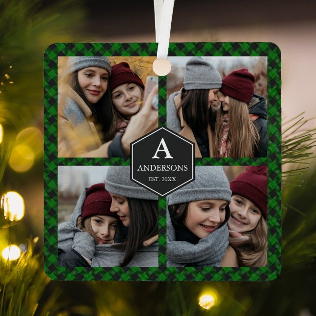 Adorno Metálico Collage de fotos Green Buffalo Plaid Lumberjack (Subido por el creador)