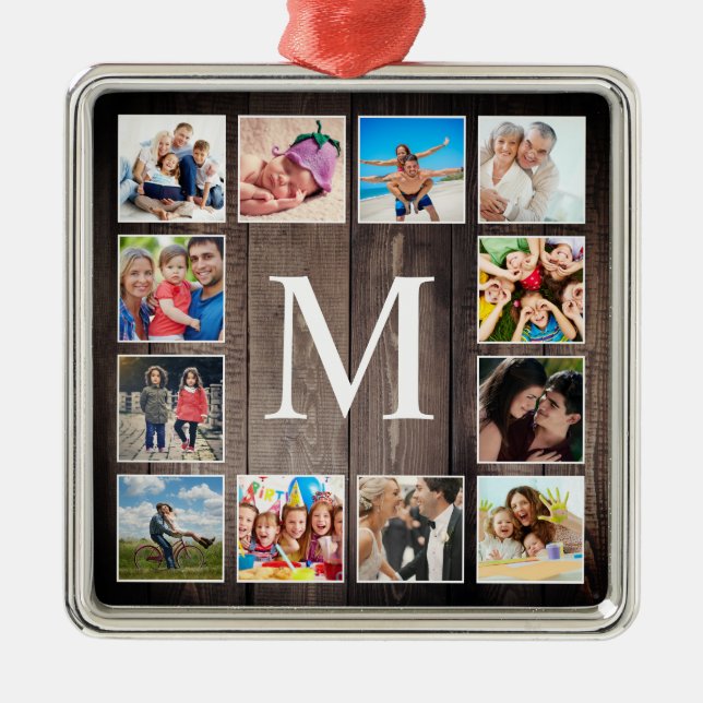 Adorno Metálico Collage de fotos personalizado Familia Rustic Farm (Frente)