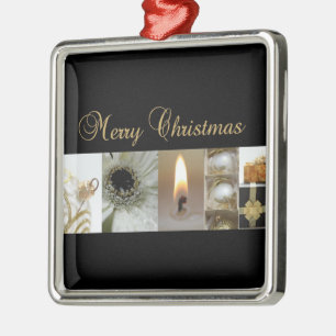 Adorno Metálico Collage de navidades en negro, blanco y oro