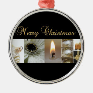 Adorno Metálico Collage de navidades en negro, blanco y oro