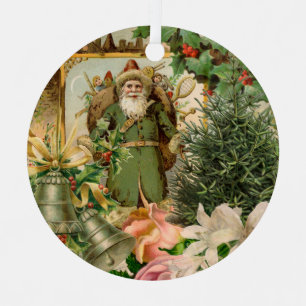 Adorno Metálico Collage Navideño de Santa Verde del Viejo Mundo An