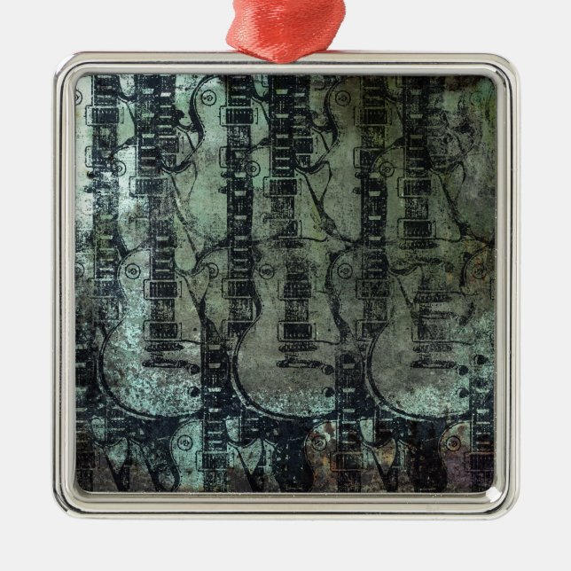 Adorno Metálico Collage negro verde verde azulado de la guitarra (Frente)