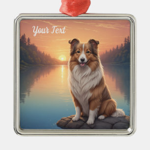 Adorno Metálico Collie junto al lago