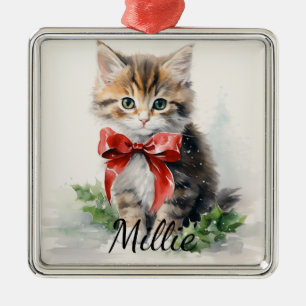 ADORNO METÁLICO COLOR DE AGUA ADORABLE KITTEN CON BOLSA ROJA