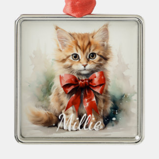ADORNO METÁLICO COLOR DE AGUA ADORABLE KITTEN CON BOLSA ROJA