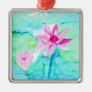 Adorno Metálico Color de agua de las flores Pastel Pink Lotus
