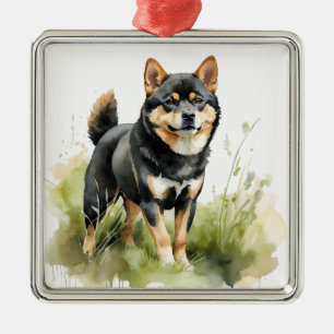 ADORNO METÁLICO COLOR DE AGUA NEGRO Y TAN SHIBA INU PERRO