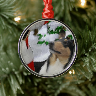 Adorno Metálico Color Tri Collie suave con Navidades Santa