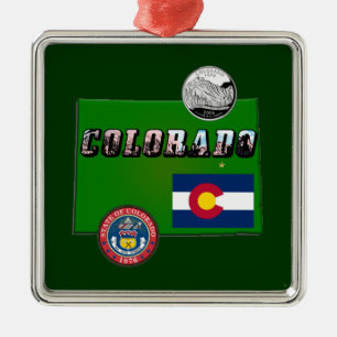 Adorno Metálico Colorado Picture Text, Flag, Seal, Quarter, Map