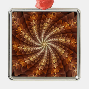 Adorno Metálico Colores Cálidos, Patrón de Arte Fractal Moderno Al