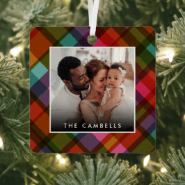 Adorno Metálico Colorful Modern Plaid Christmas Photo