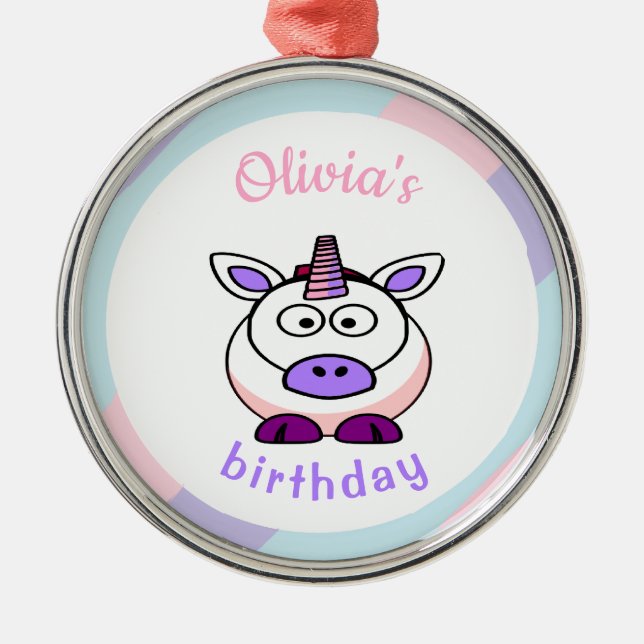 Adorno Metálico Colorido pastel de cumpleaños unicornio personaliz (Frente)