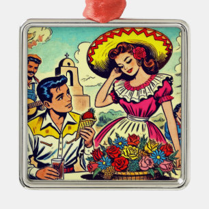 Adorno Metálico Comic De Pareja De Amor Retro